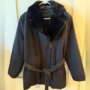 Winter Trench with Faux Fur Collar, Size L by Dana Buchman